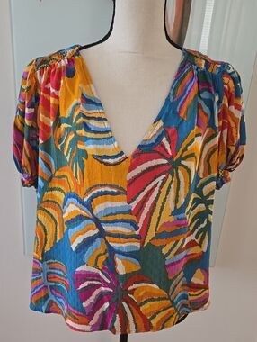 Christian Siriano Multicolor Tropical V-Neck Blouse